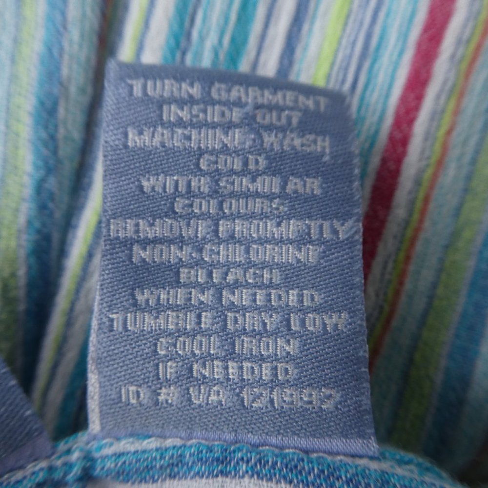 Liz & Me Liz Claiborne Shirt Gauze Rainbow Stripes Floral Embroidery 1X Plus - Picture 10 of 10